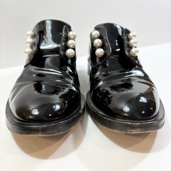 Givenchy Pearl Accent Derby Oxfords Size 38 Black Patent Leather Slip On Loafers - Picture 16 of 16